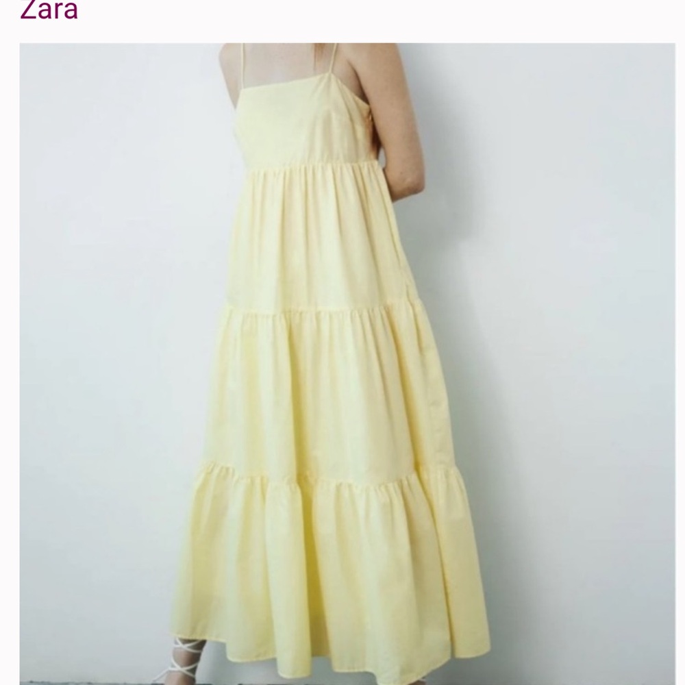 Zara Yellow Sleeveless Maxi cotton tiered dress XS